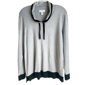 Calvin Klein Gray Long Sleeve Sweater with Black Trim and Tie Size Medium